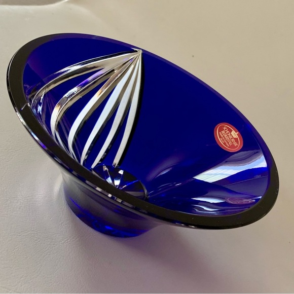 Vintage Schonborner Bleikrestall Cobalt Blue Cut Crystal Glass Bowl - Picture 13 of 14